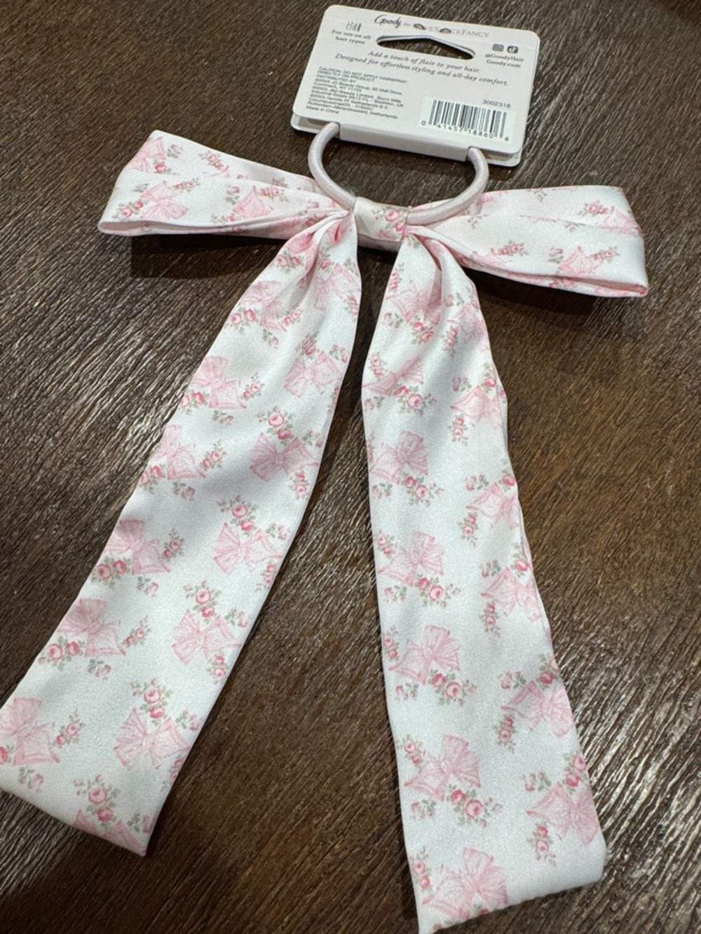 Goody x Love Shack Fancy Pink Floral Bow Elastic Hair Tie - Picture 4 of 4